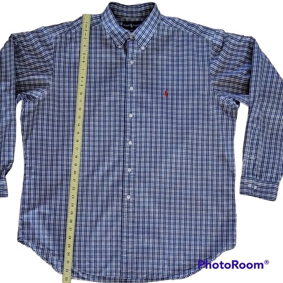 Ralph Lauren Blue White Checked Button Down Shirt Red Pony Logo Classic Flawed - Picture 9 of 10
